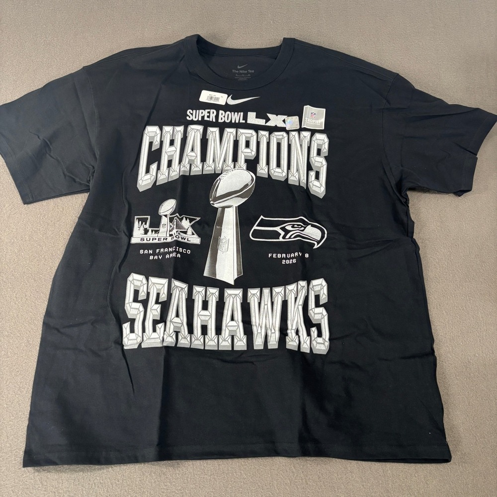 Nike Super Bowl LX Champions Seattle Seahawks T-Shirt Mens XL Black Short Sleeve